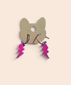 Hot Pink Enamel Lightning Bolt Huggies Earrings